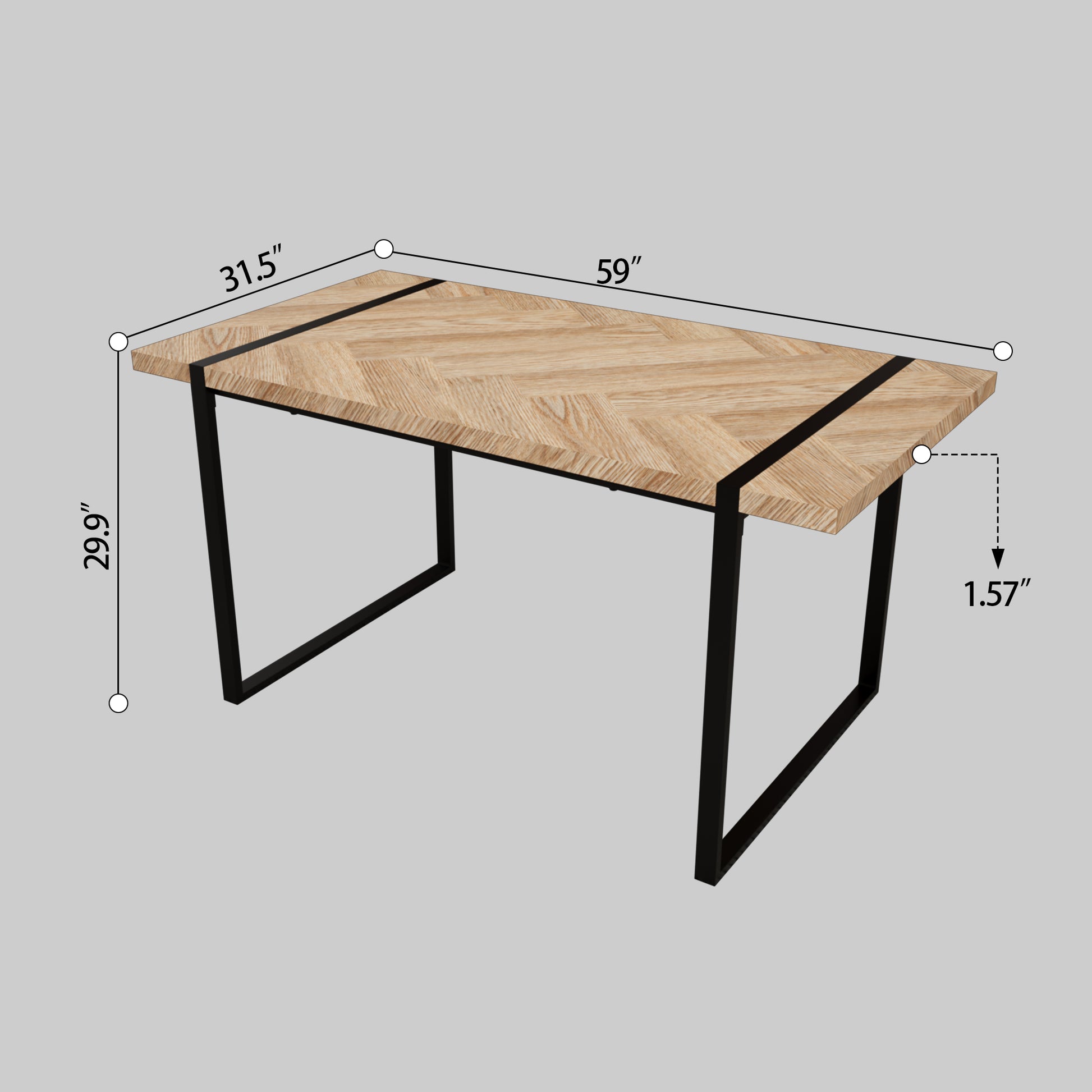 59 "Rural Industrial Rectangular Mdf Light Wood Dining Table Set And Pu Armless Dining Chair Set, 6 Piece. Kitchen Black Metal Table Leg Dining Chair Set White Natural Mdf