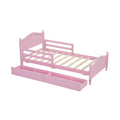 Twin Size Wood Platform Bed With Guardrails On Both Sides And Two Storage Drawers ,Pink Twin Pink Wood