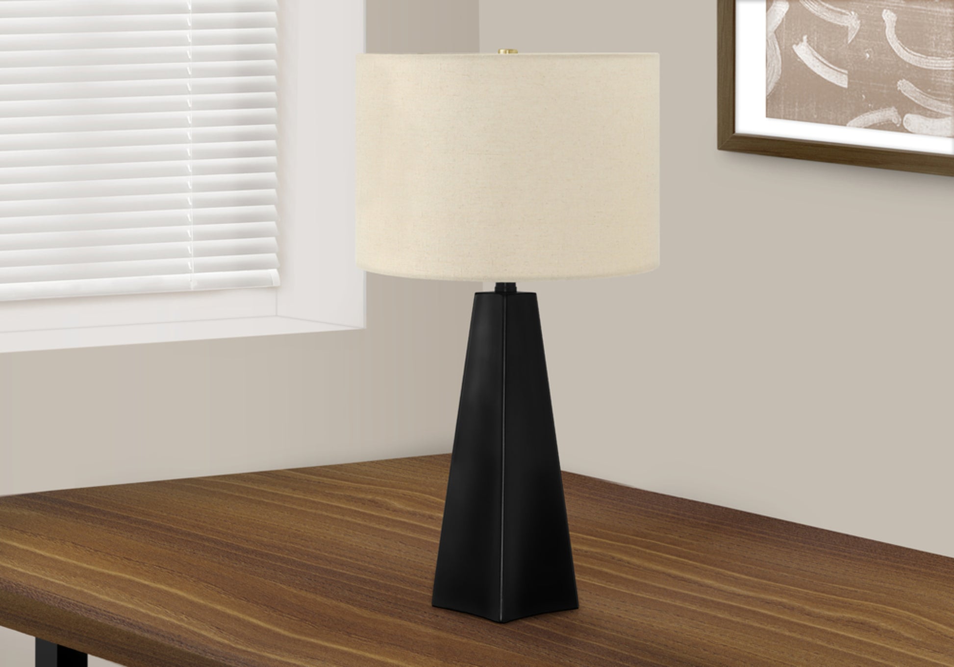 Lighting, 27"H, Table Lamp, Black Resin, Beige Shade, Modern Black Polyresin