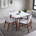 Benton Modern White Top Dining Table Brown,White Seats 4 Brown Dining Room Mid Century Modern Rubberwood Square Mdf,Solid Wood