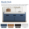 Rustic Storage Bench With 2 Drawers, Hidden Storage Space, And 3 False Drawers At The Top, Shoe Bench For Living Room, Entryway Navy Navy Mdf Acacia