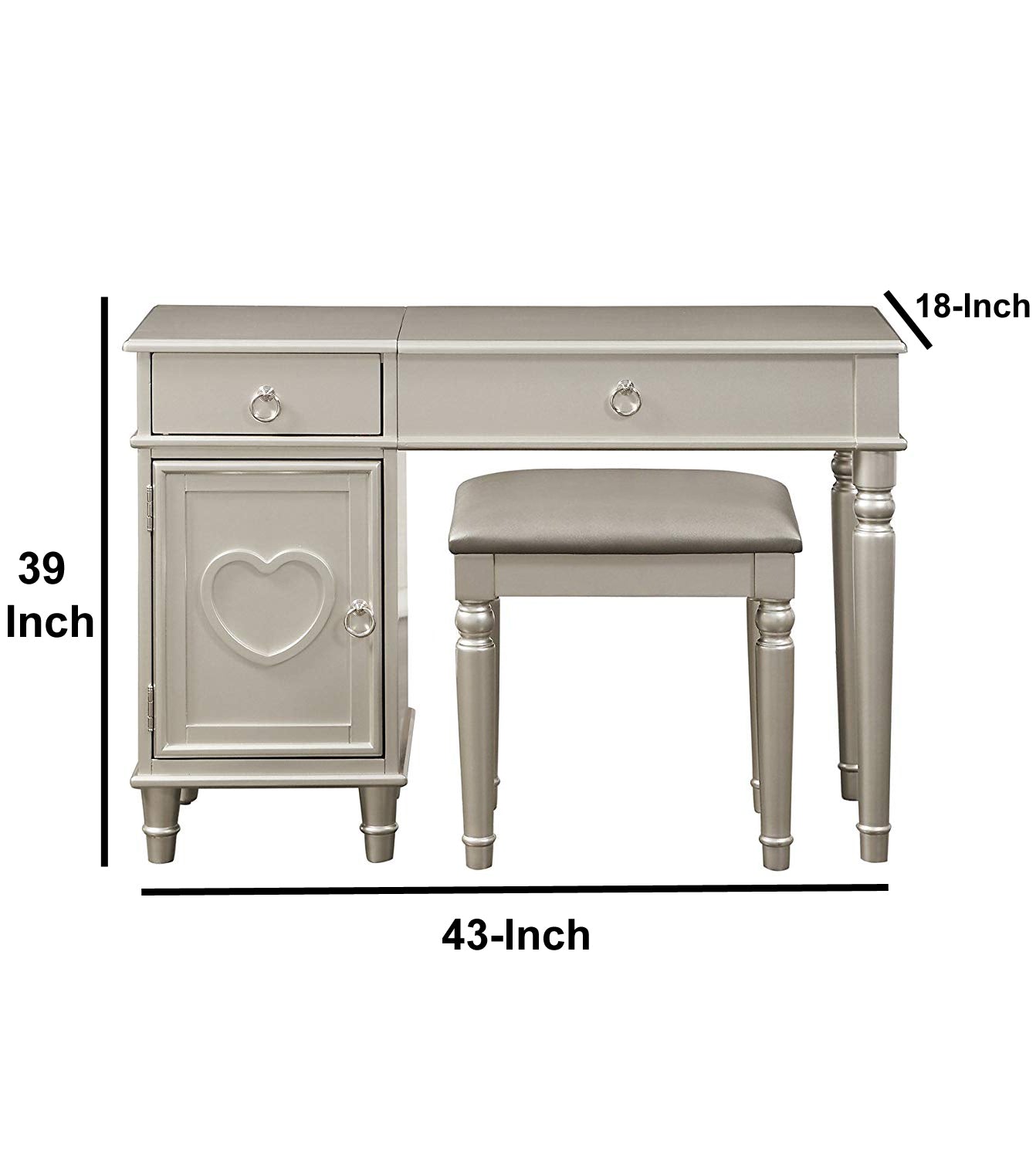 Seraph Vanity Set Featuring Stool And Mirror Silver Silver Wood