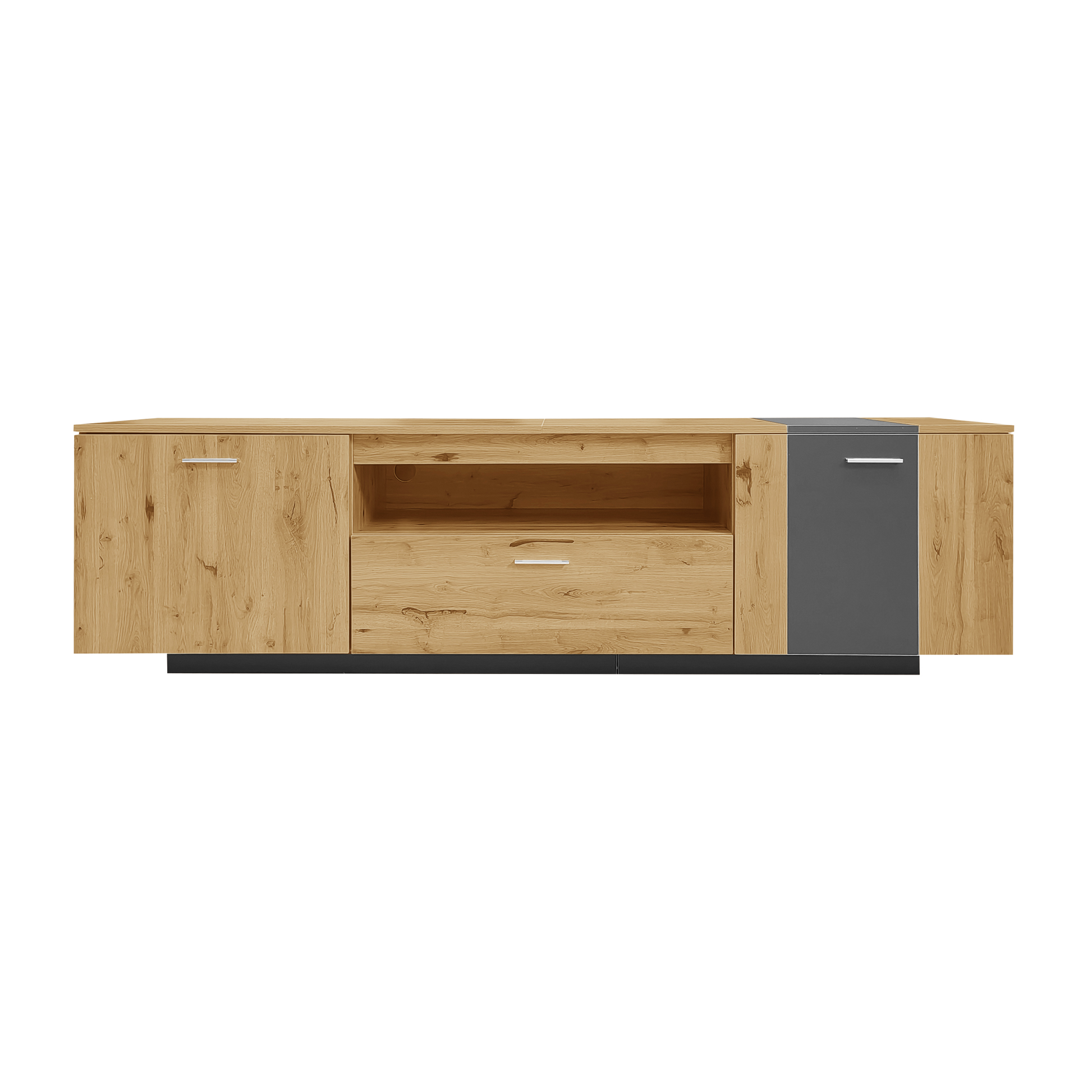 70'' Modern Tv Stand With 3 Cabinets& Drawer, Entertainment Center For Tvs Up To 80'', Color Matching Television Console For Living Room, Bedroom, Home Theatre Grey,Natural Wood Brown Primary Living Space 70 79 Inches 70 79 Inches 70 Inches Particle