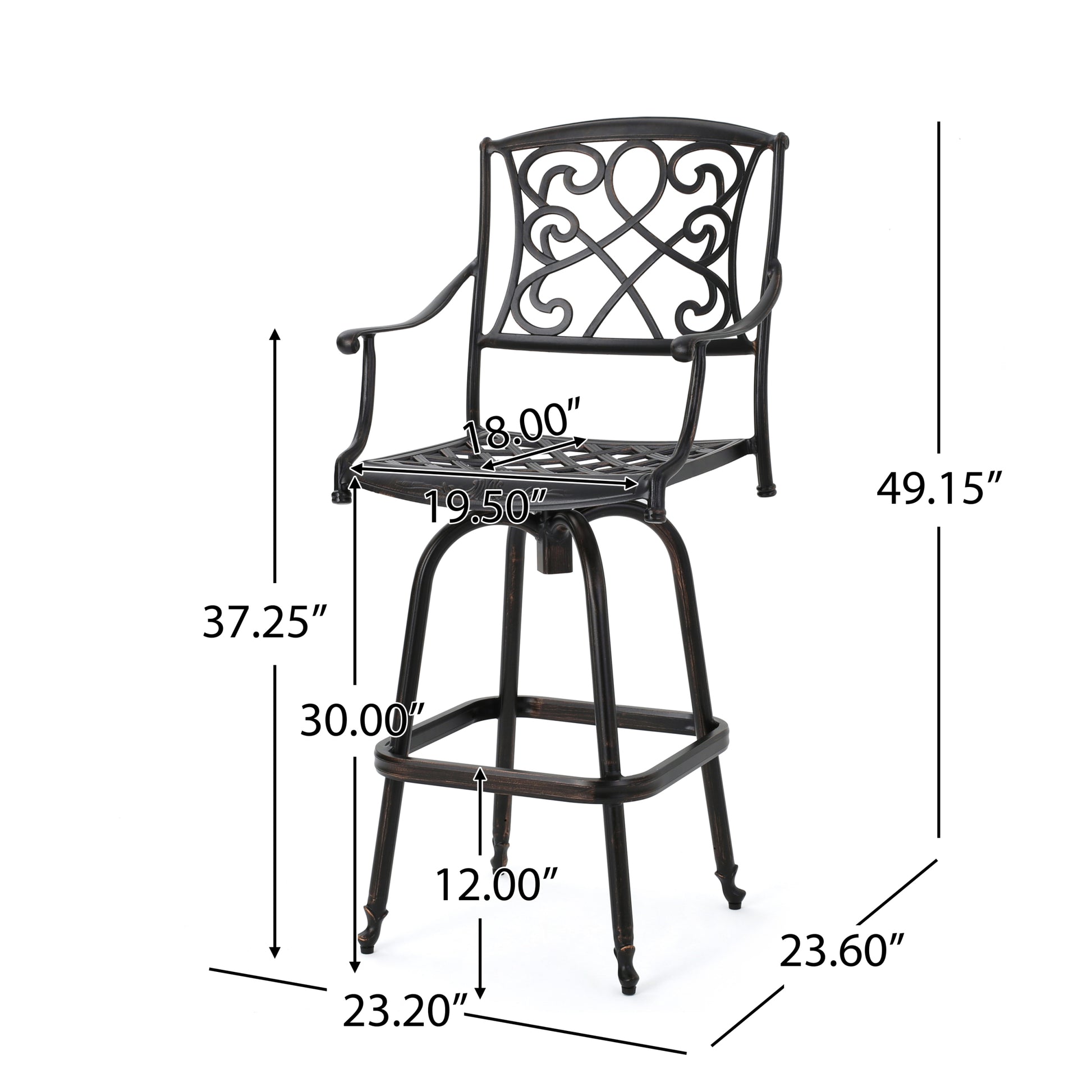 Waterbury Cast Barstool Copper Mildew Resistant Cushion Garden & Outdoor Antique,Casual,Classic Metal