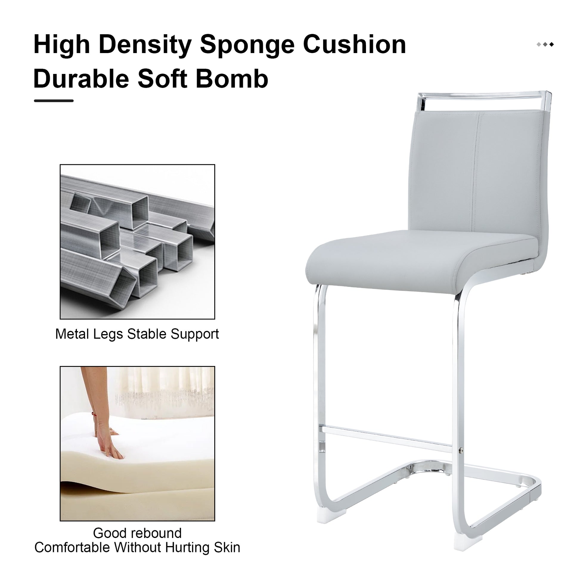 Table And Chair Set. A Rectangular Glass Dining Table With A 0.4 Inch Tempered Glass Tabletop And Mdf Board V Shaped Bracket, Paired With Chairs Consisting Of Pu Seat Cushions And Silver Metal Legs. Black Gray Seats 4 Tempered Glass