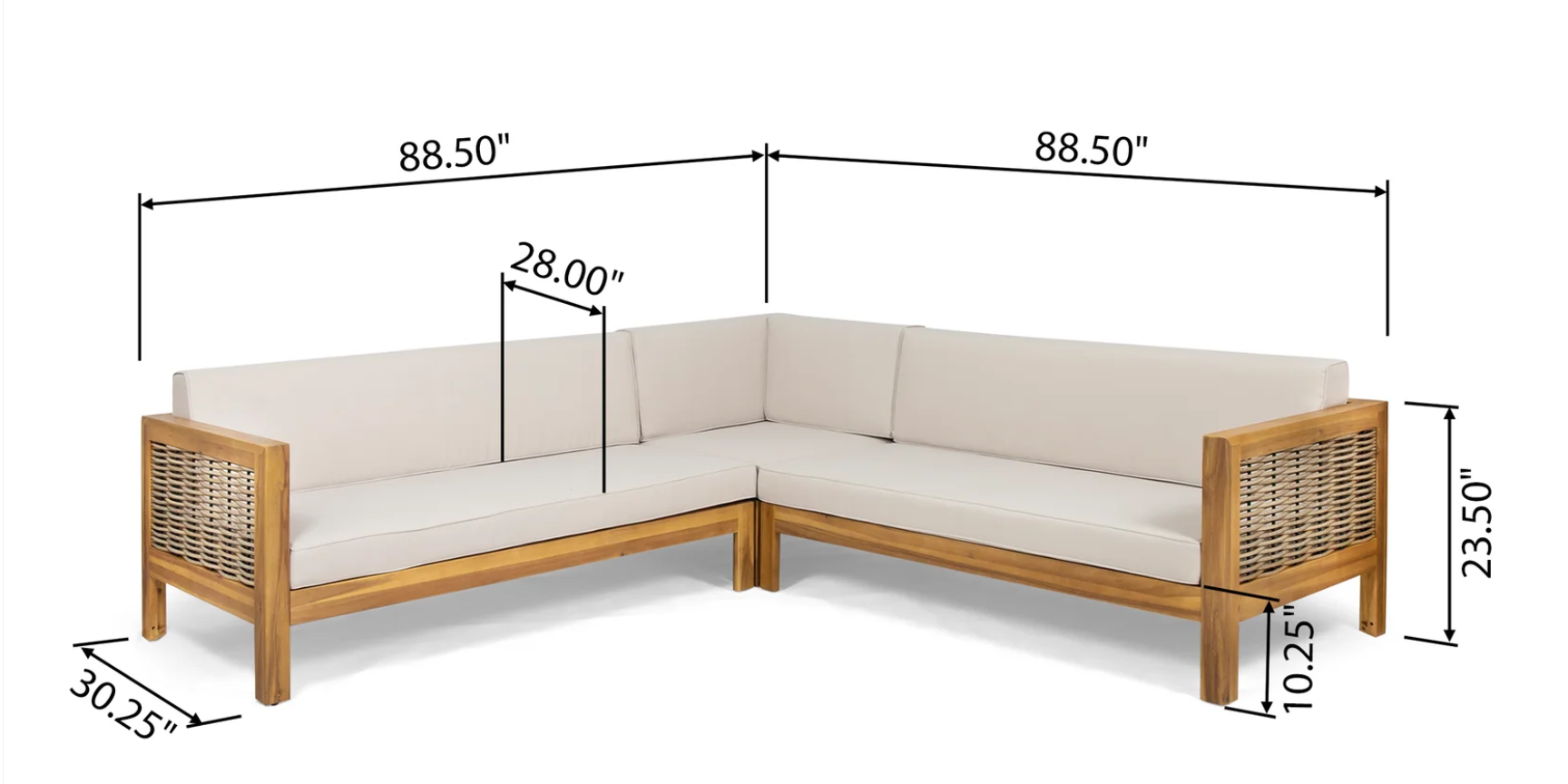 Linwood 3 Piece Wood And Pe Rattan Coversation Sectional Seating Set, Beige Beige Acacia Wood