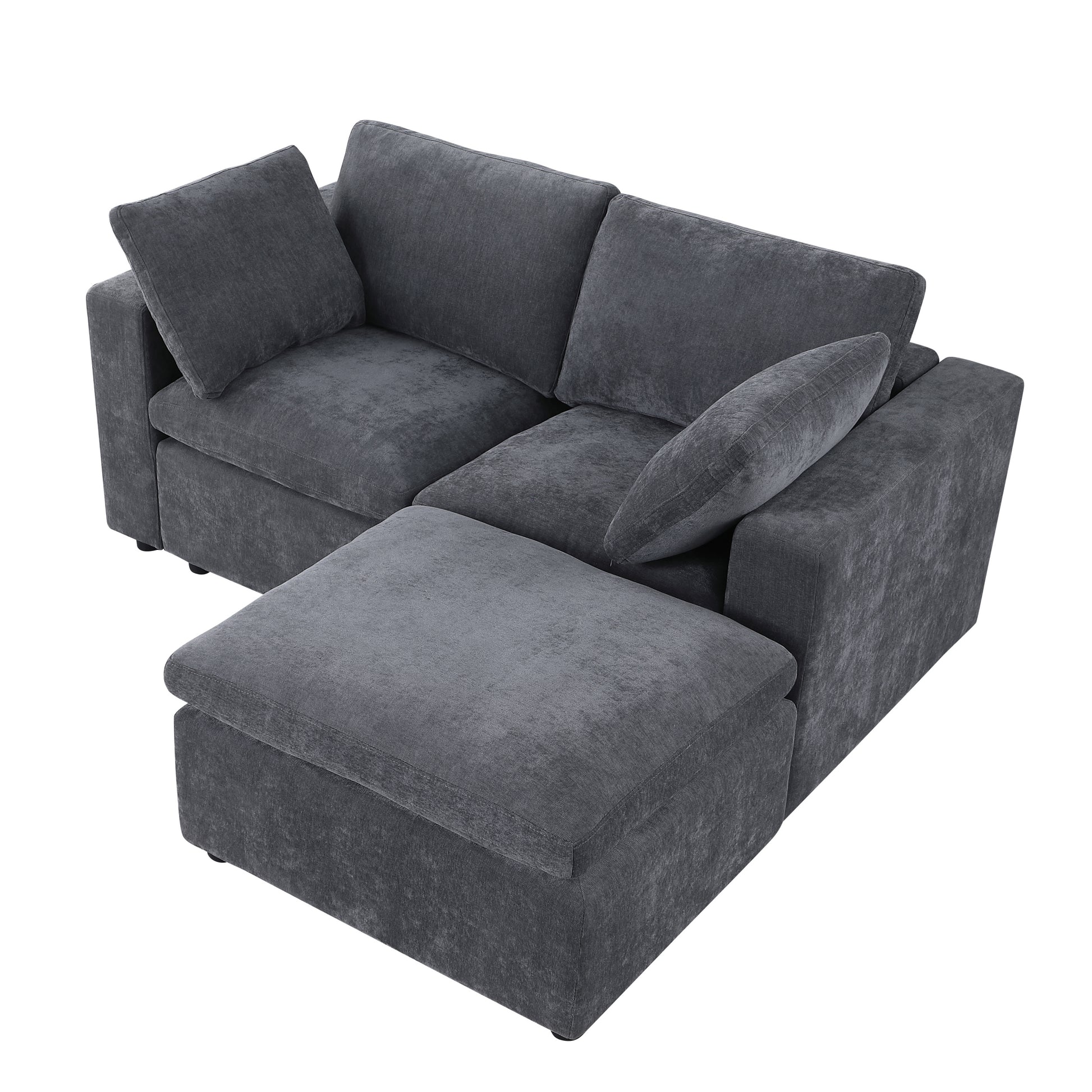 68.5" Loveseat Sofa With Ottoman Modular Sectional Beautiful Seat Couch Small L Shaped Upholstered Couch For Living Room Apartment Small Space, Chenille Grey Grey Fabric 3 Seat