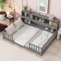 Full Floor Bed With Side Bookcase,Shelves,Guardrails,Grey Full Grey Bedroom American Design Pine