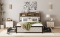 Metal Full Size Platform Bed With 4 Drawers, Upholstered Headboard And Footboard, Sockets And Usb Ports, Beige Full Beige Black Fabric Metal