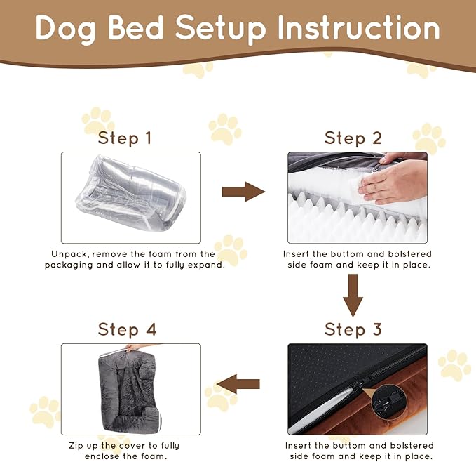 28'' Orthopedic Dog Bed For Medium Dog, Memory Foam Dog Bed, Egg Crate Foam Dog Couch Bed With Washable Removable Cover, Brown Brown Faux Fur