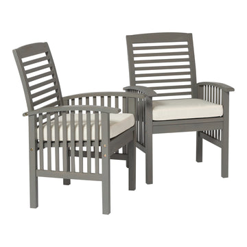 Modern 2 Piece Slat Back Patio Chairs With Cushions Grey Wash Gray Wash Acacia Wood