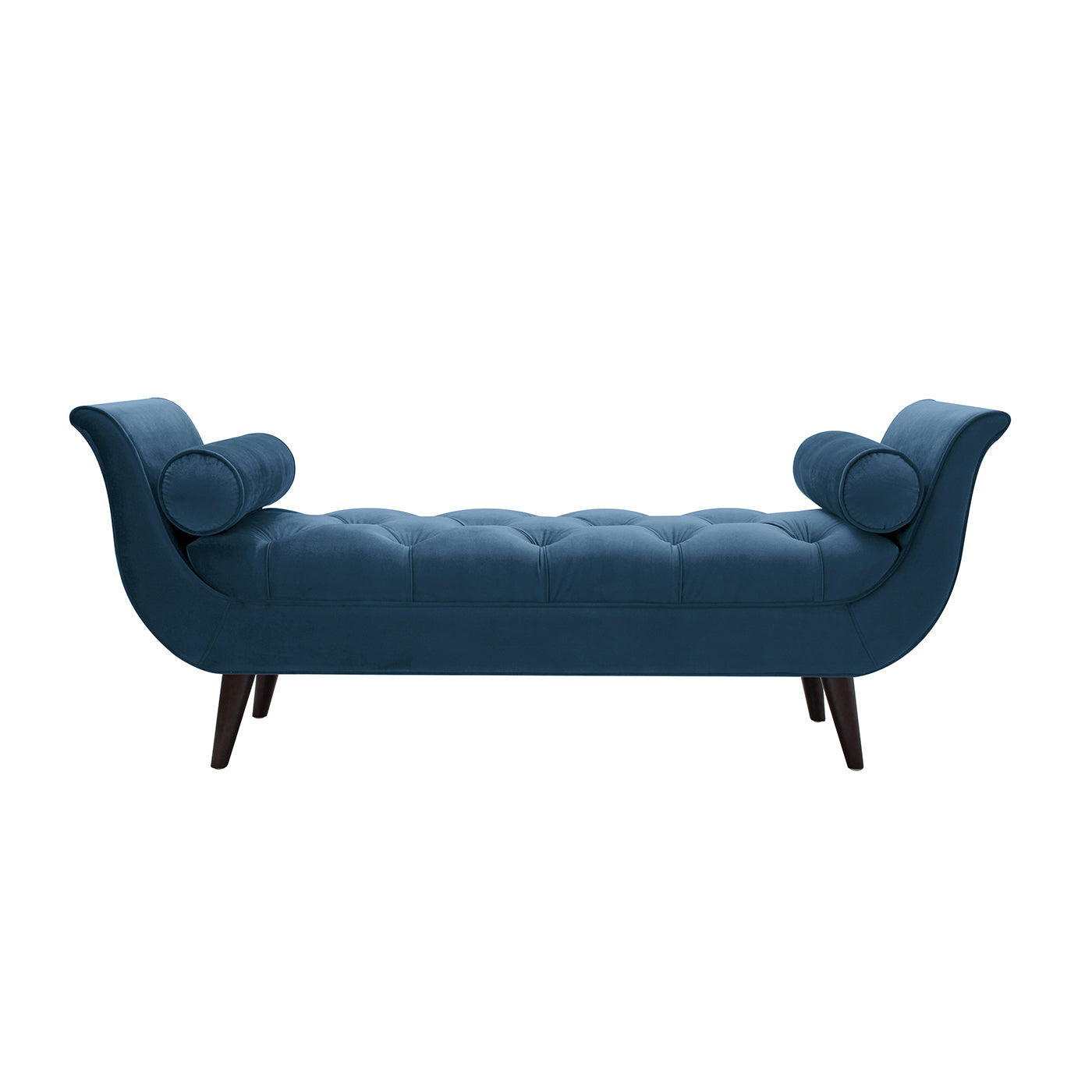 Alma Tufted Flared Arm Entryway Bench, Satin Teal Blue Velvet Blue Foam Velvet