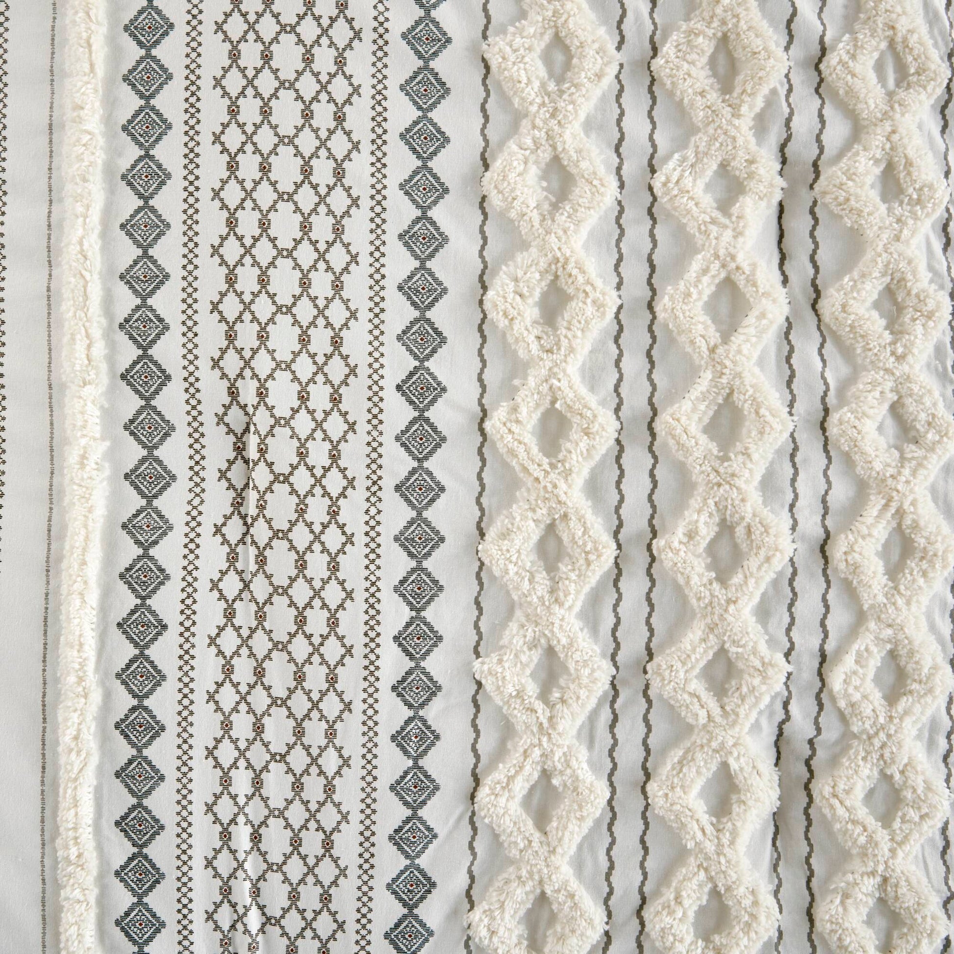 Cotton Printed Comforter Set With Chenille Ivory King Cal King King Ivory Cotton