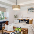 Farmhouse Chandeliers For Dining Room,5 Light Rattan Boho Chandelier Light Fixture With Fabric Shade,Hand Woven Large Rattan Dining Room Light Fixture For Kitchen Bedroom Island Hallway Brown Rattan Metal