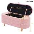 Elegant Upholstered Sherpa Fabric Storage Ottoman With Wood Legs, Storage Bench For Bedroom, Living Room, Pink Pink Wood