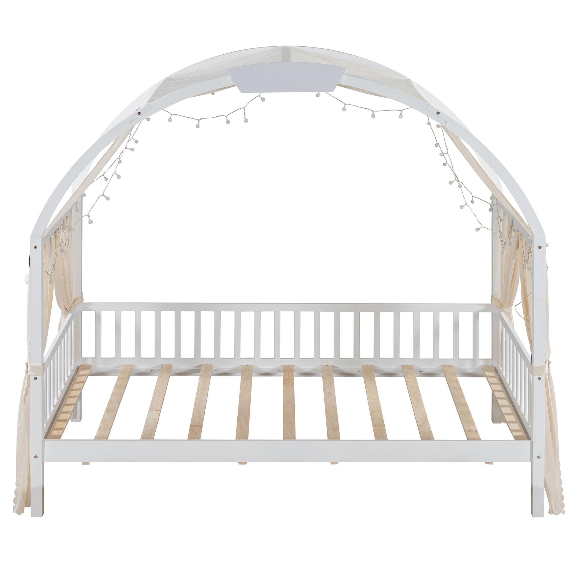 Twin Size Bed With Arched Roof And 2 Drawers, White Twin White Plywood