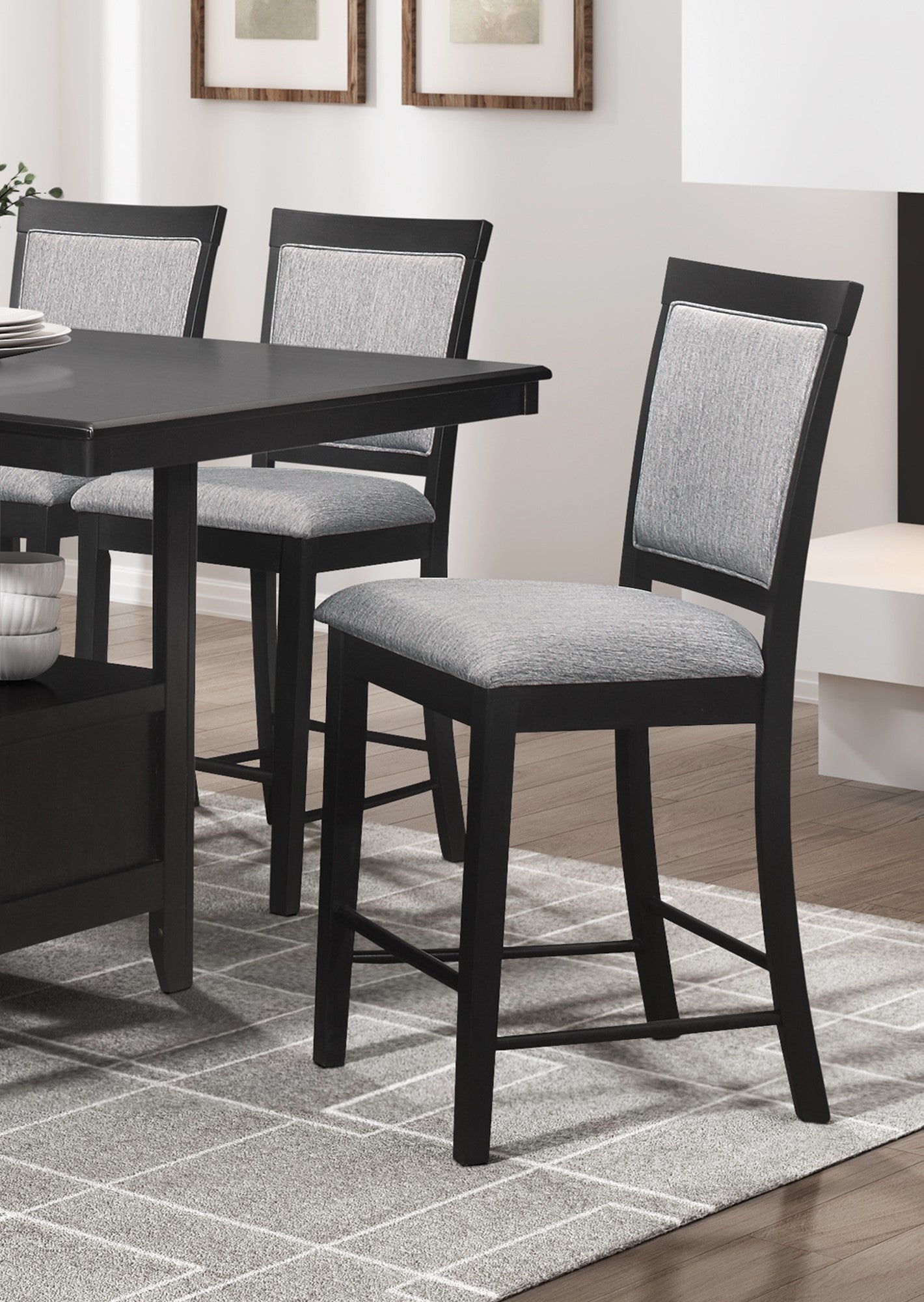 Charcoal Gray Finish Counter Height Chairs Set Of 2, Upholstered Seat And Back Casual Style Dining Kitchen Furniture Charcoal Grey Dining Room Casual Wood