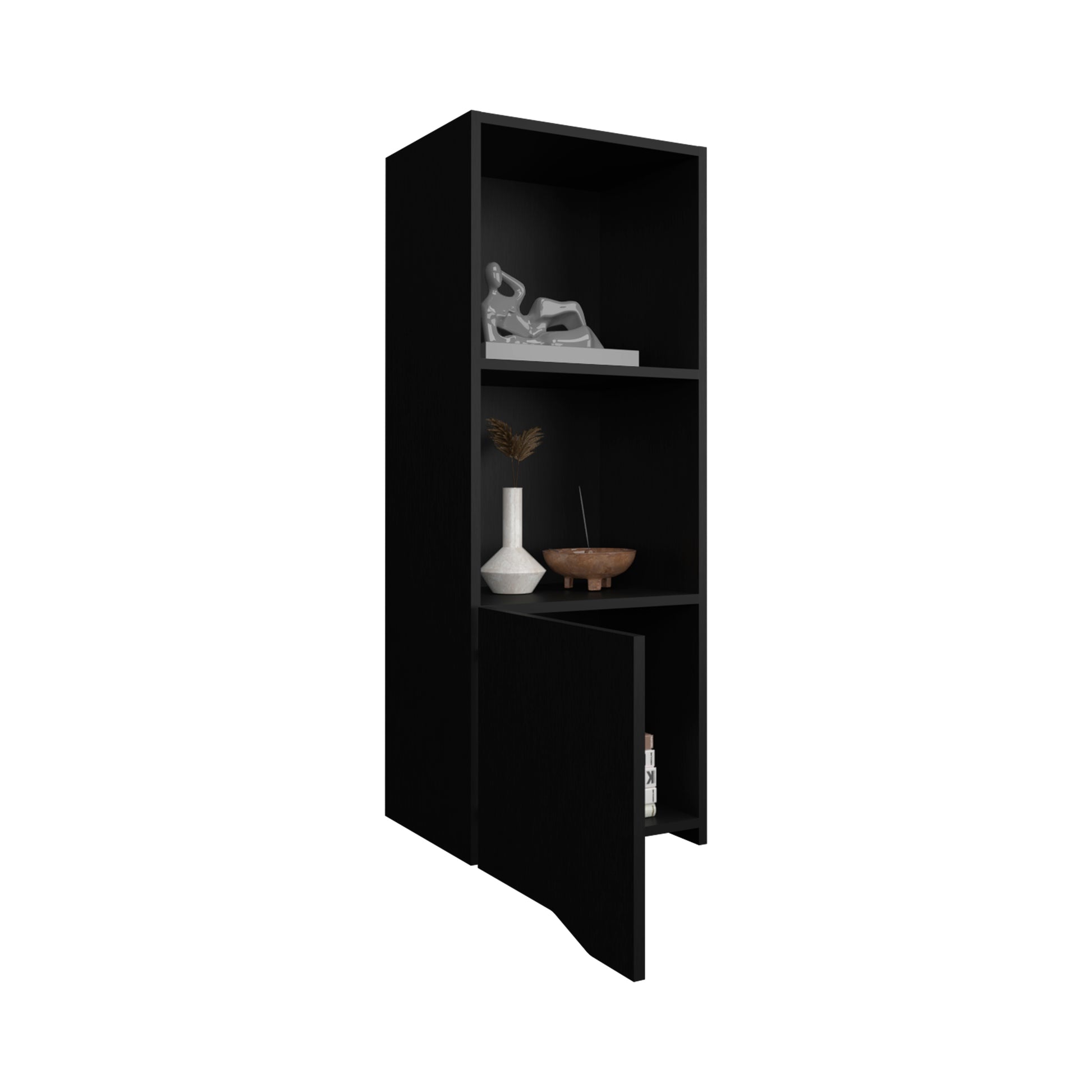 Obregon 43" Tall One Door Wall Cabinet With Two Open Shelves, Medicine Cabinet Black 1 2 Bathroom Wall Mounted Modern Particle Board