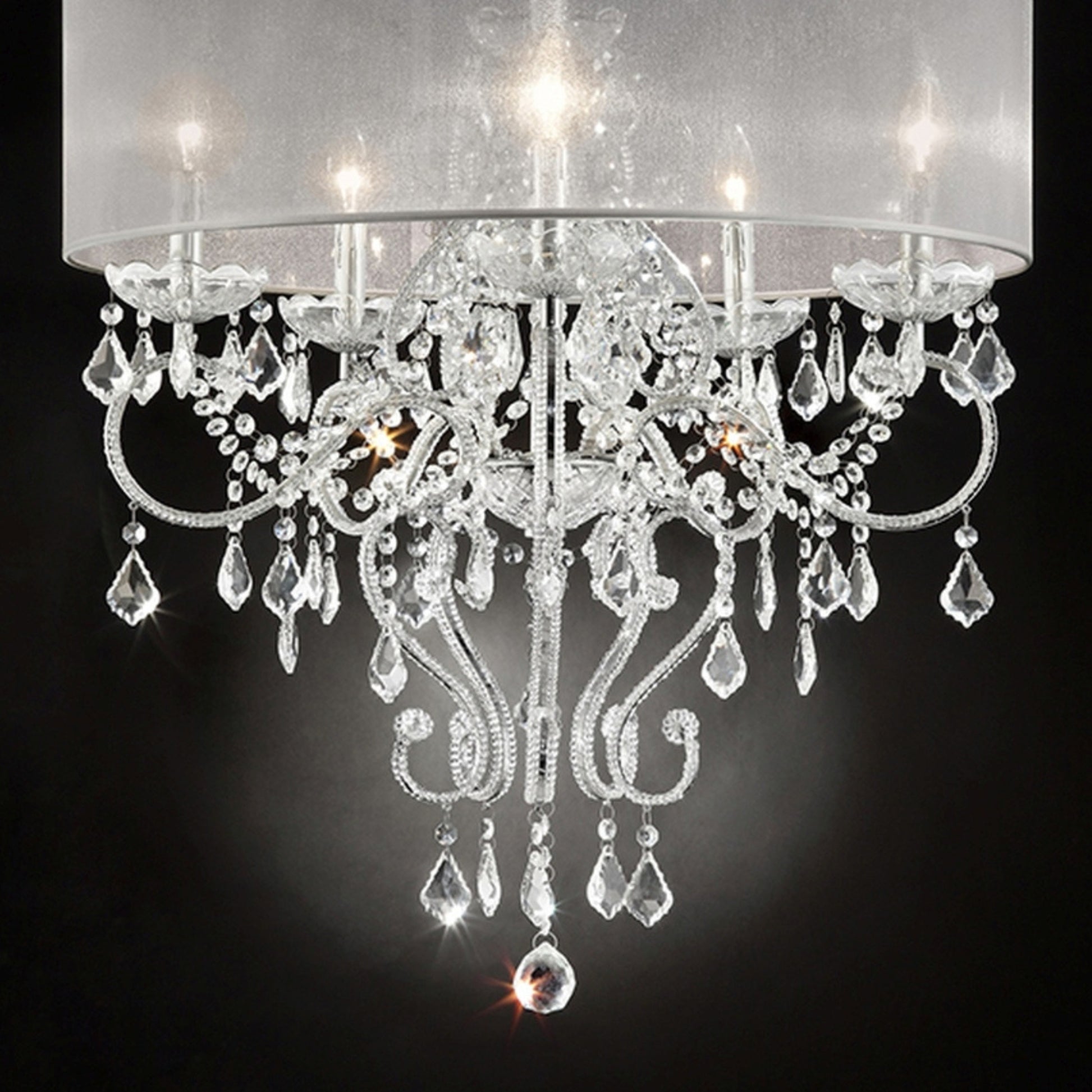 31.5" Tall Ceiling Lamp "Evangelia", Silver And Crystal Accents, Clear Shade Silver Metal