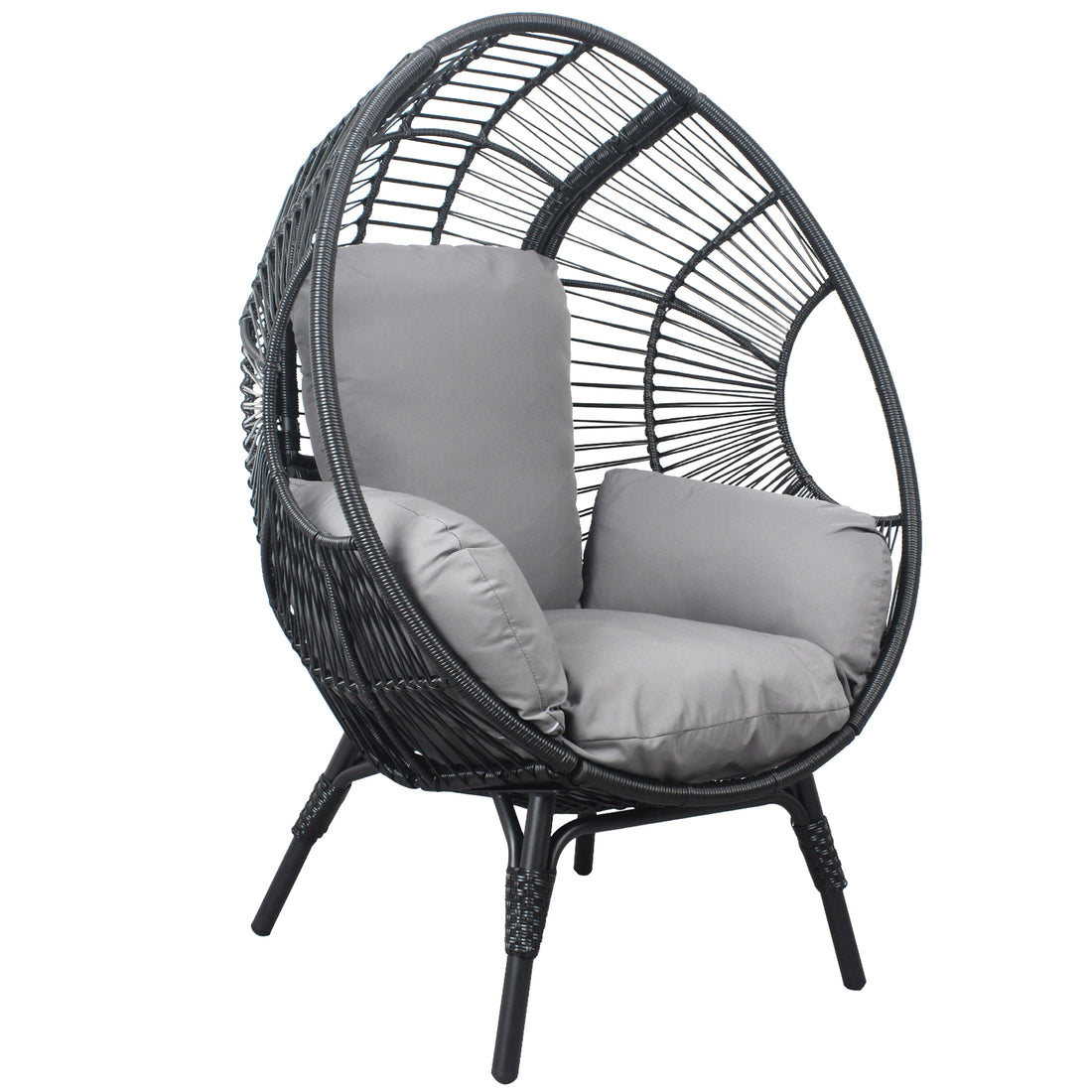 Patio Pe Wicker Egg Chair Model 2 With Black Color Rattan Grey Cushion Yes Black Foam Steel