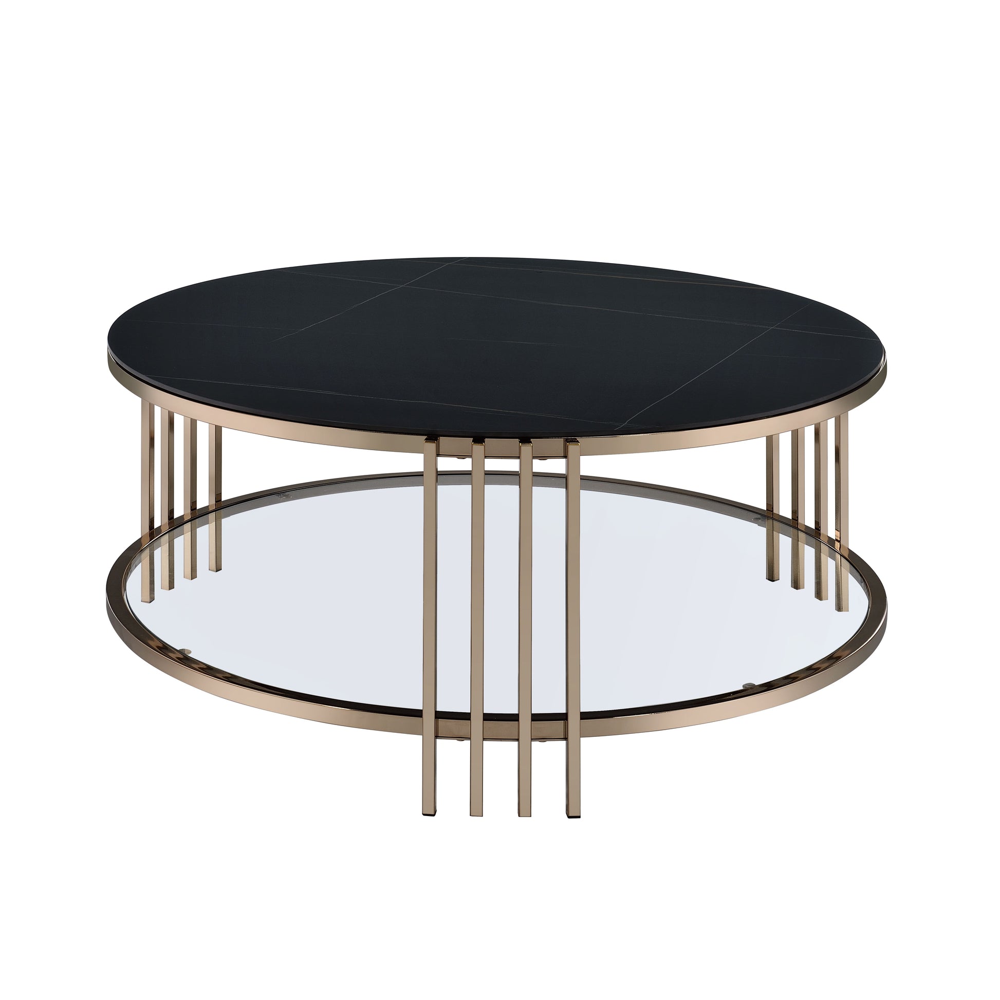 Abisha Coffee Table, Sintered Stone Top & Champagne Finish Lv02815 Black,Champagne Metal Stone