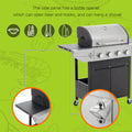 Propane Grill 4 Burner Barbecue Grill Stainless Steel Gas Grill With Side Burner, 46,500 Btu Outdoor Cooking, Patio, Garden Barbecue Grill, Black And Silver Silver Stainless Steel