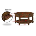 2 Tier Retro Hexagon Living Room Solid Wood Coffee Table With Shelf & Drawer, 36'' Mid Century Center Coffee Table For Living Room, Office. Cherry Cherry Pine