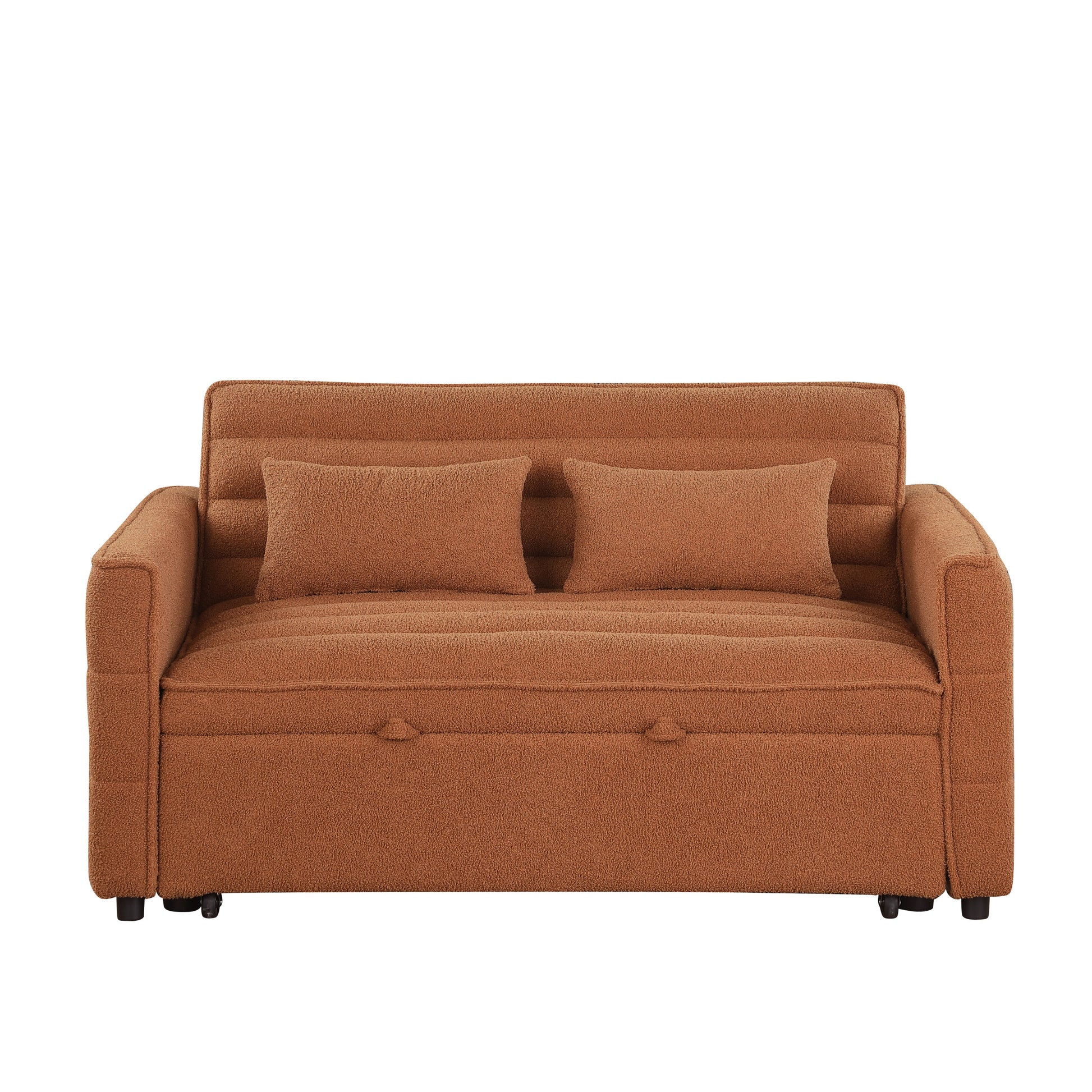 Soft Boucle Convertible Two Bedroom Sofa With Adjustable Back, 2 Seater Sofa, Pull Out Bed, 2 Waist Pillows For Small Living Rooms And Apartments Light Brown Foam Boucle 2 Seat