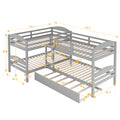 Twin L Shaped Bunk Bed With Trundle Gray Old Sku:Lp000024Aae Gray Solid Wood