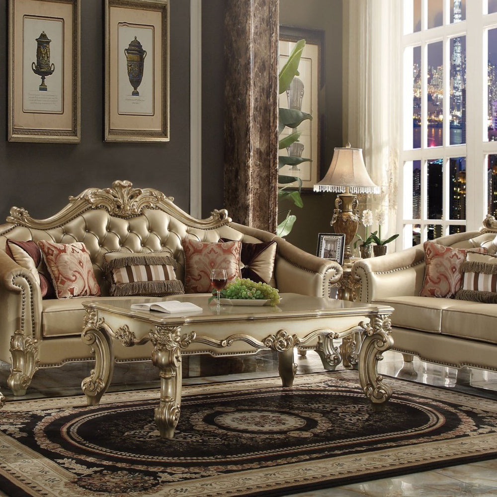 Gold Patina And Bone Coffee Table With Scrolled Leg Gold Primary Living Space Rectangular Wood Plastic