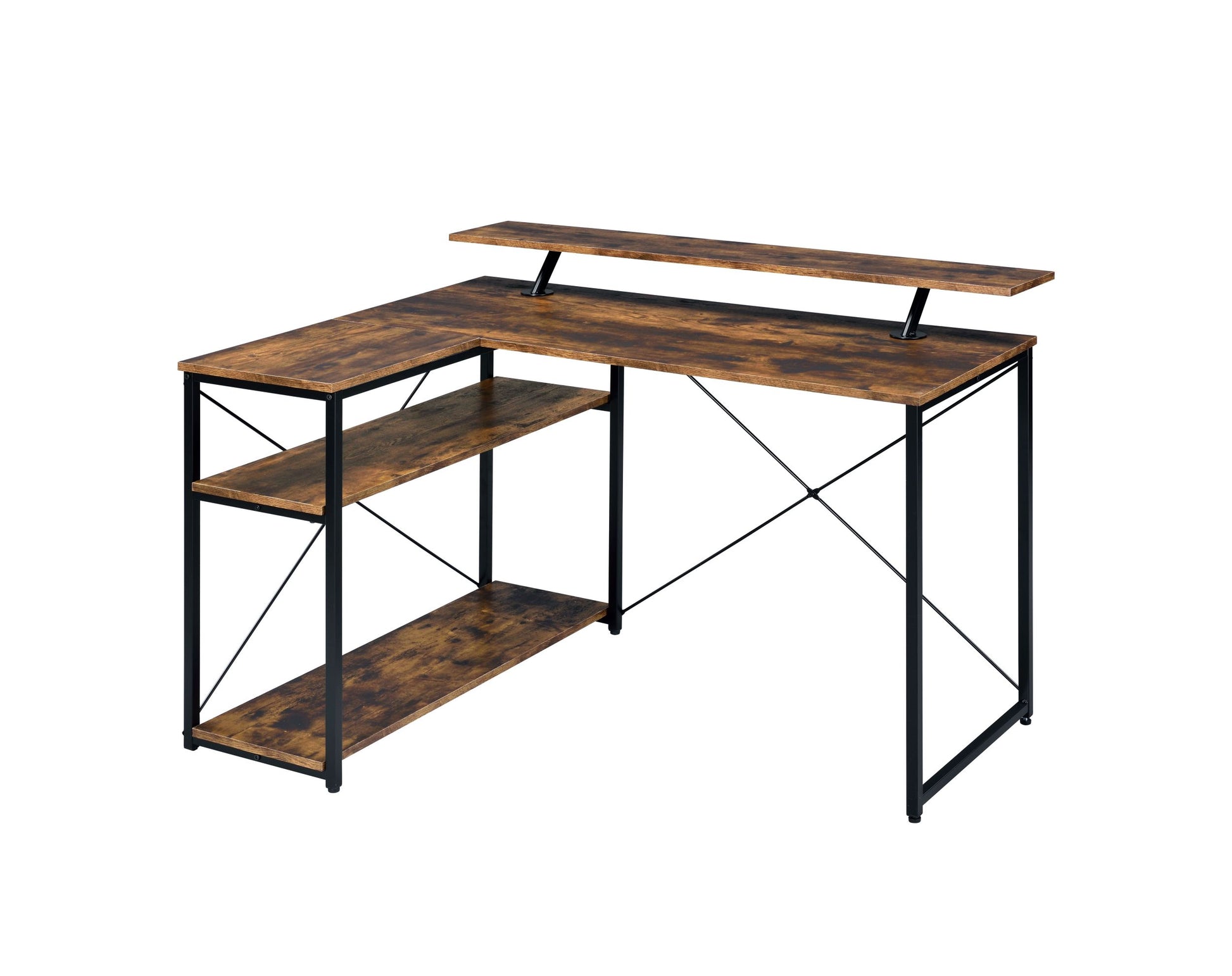 Weathered Oak And Black 3 Shelf Writing Desk Oak Writting Desk Office Oak L Shape Shelves Wood Metal