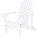 Outsunny Wooden Adirondack Chair, Outdoor Patio Lawn Chair With Cup Holder, Weather Resistant Lawn Furniture, Classic Lounge For Deck, Garden, Backyard, Fire Pit, White White Wood
