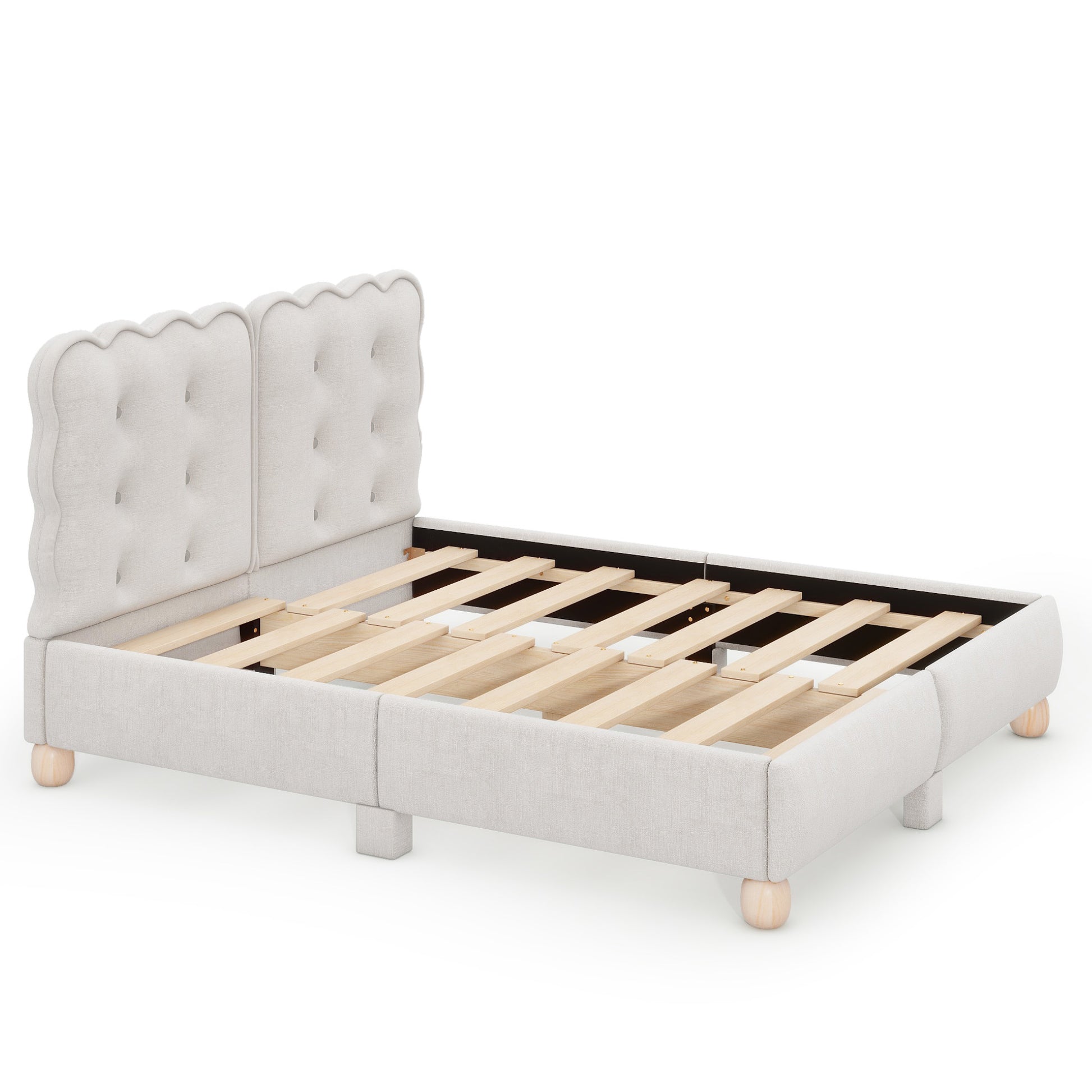 Queen Size Upholstered Platform Bed With Support Legs,Beige Beige Upholstered