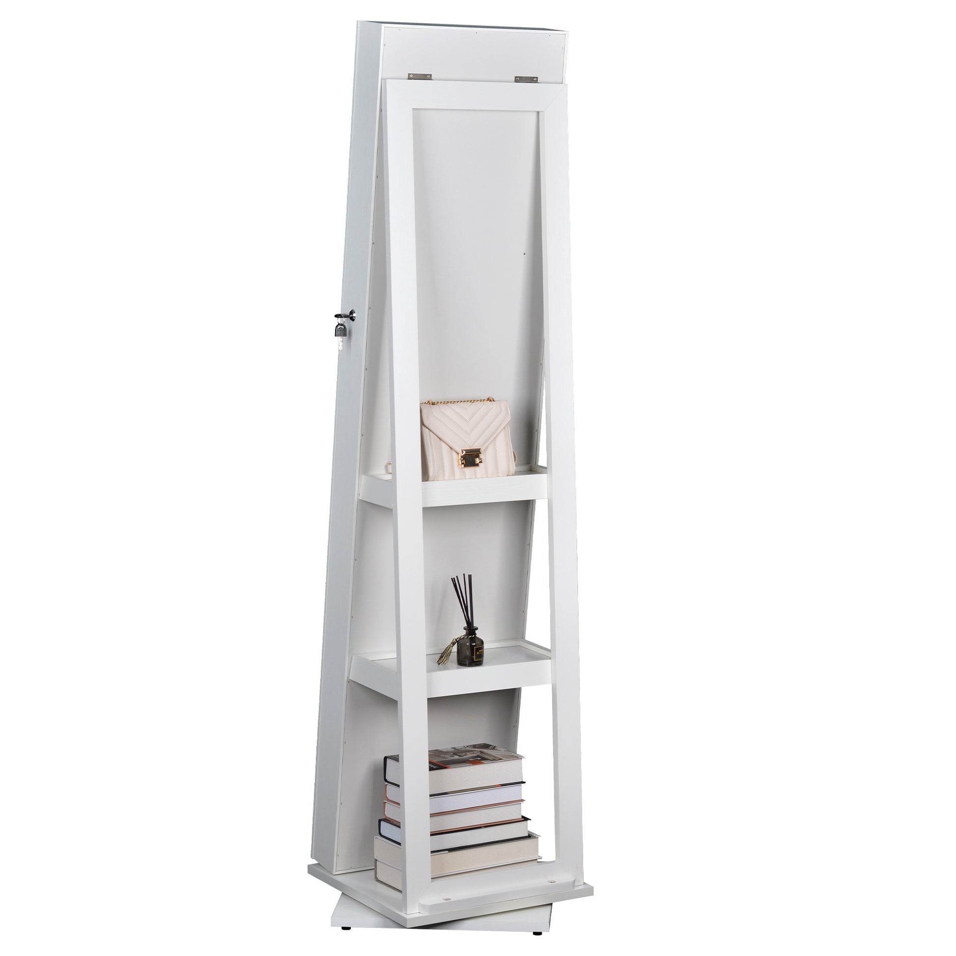 Full Length Mirror 360 Swivel Jewelry Cabinet White Mdf