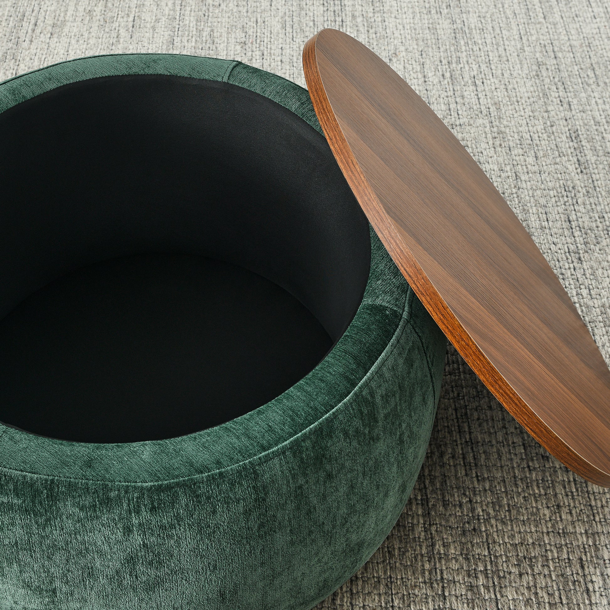 Round Storage Ottoman, 2 In 1 Function, Work As End Table And Ottoman,With Small Seat,Green 25"X25"X14.7" Green Foam