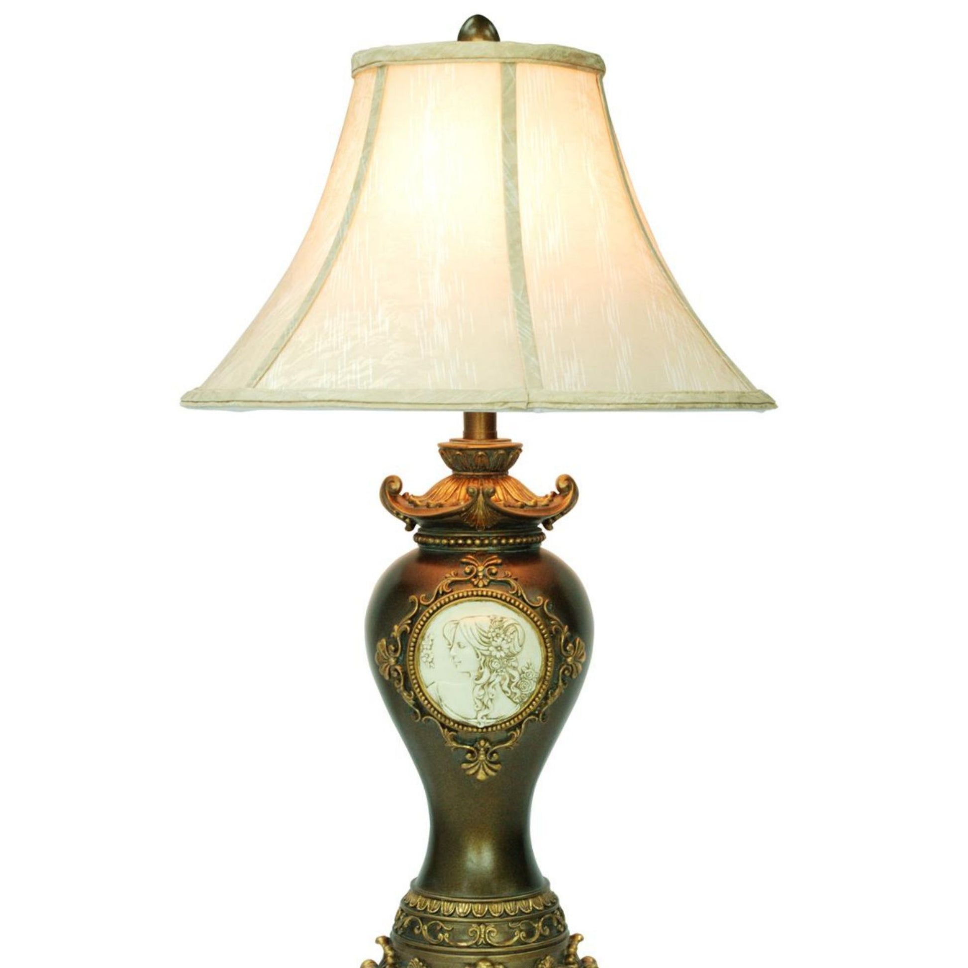 29" Tall Table Lamp W Espresso Finish, Gold Leaves And Classical Greece Accents Espresso Metal