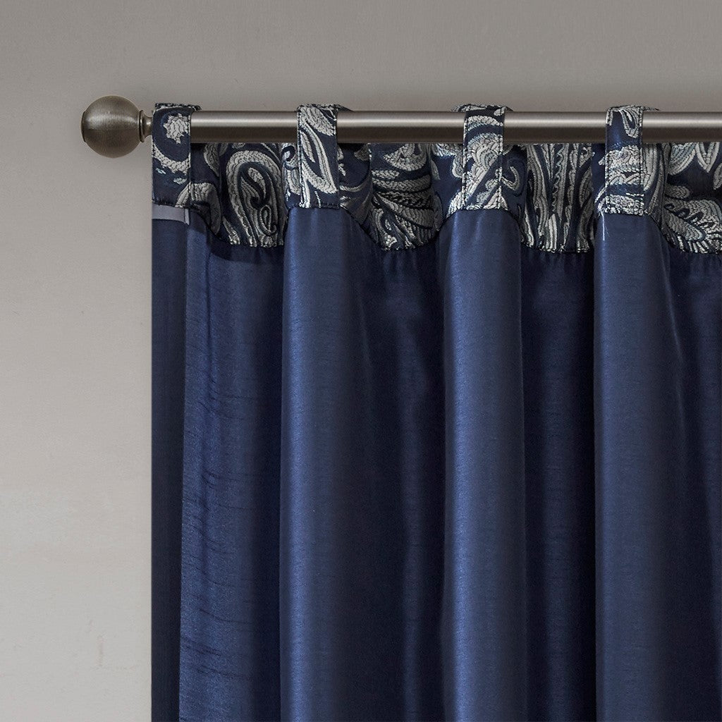 Jacquard Curtain Panel Pair 2 Pcs Window Panels Navy Polyester