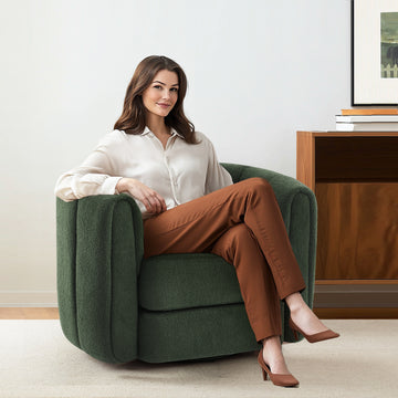 Swivel Accent Chair For Living Room, Sofa Chairs With Wood Base Side, Comfy Swivel Accent Chair With Wide Upholstered, For Living Room Green Dark Green Teddy
