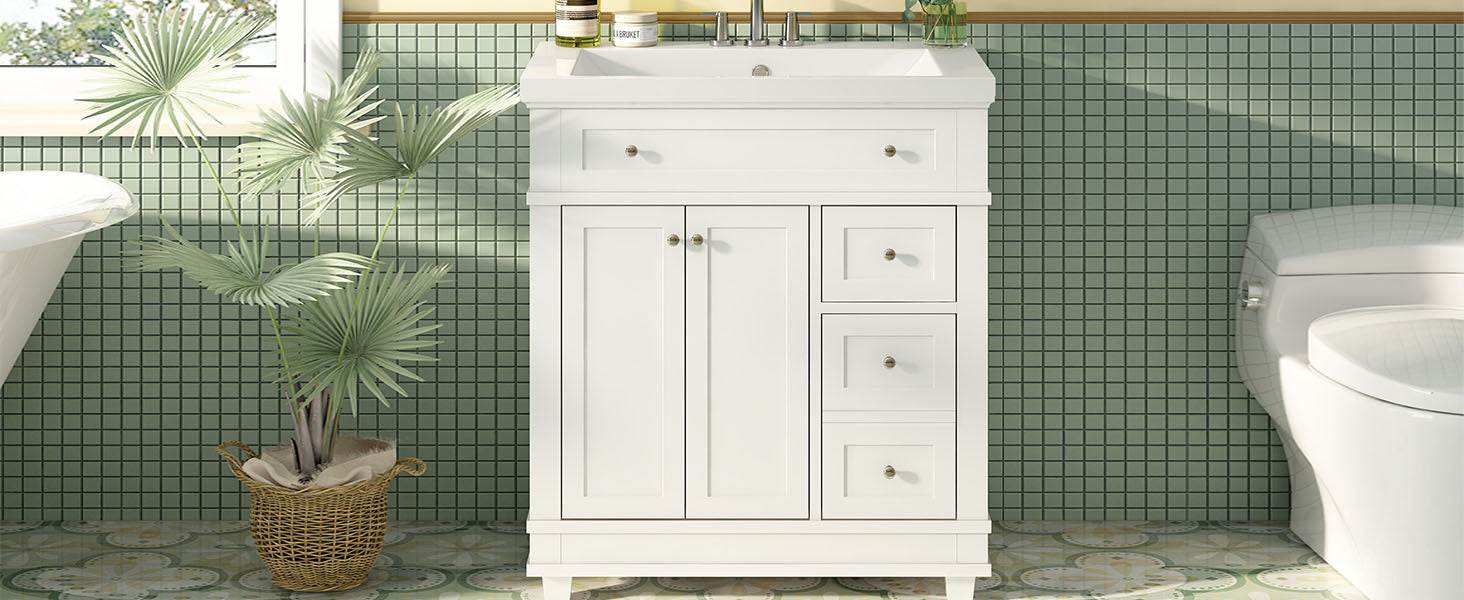 30" Bathroom Vanity Cabinet With Sink Combo Set, Undermount Resin Sink, Free Standing Vanity Set With 2 Drawers& Soft Closing Doors, Solid Wood Frame Bathroom Cabinet, White 2 White 2 1 Bathroom Freestanding Solid Wood Mdf Resin Painted