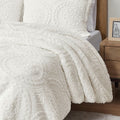 Embroidered Medallion Faux Fur Ultra Plush Comforter Mini Set Queen Ivory Polyester