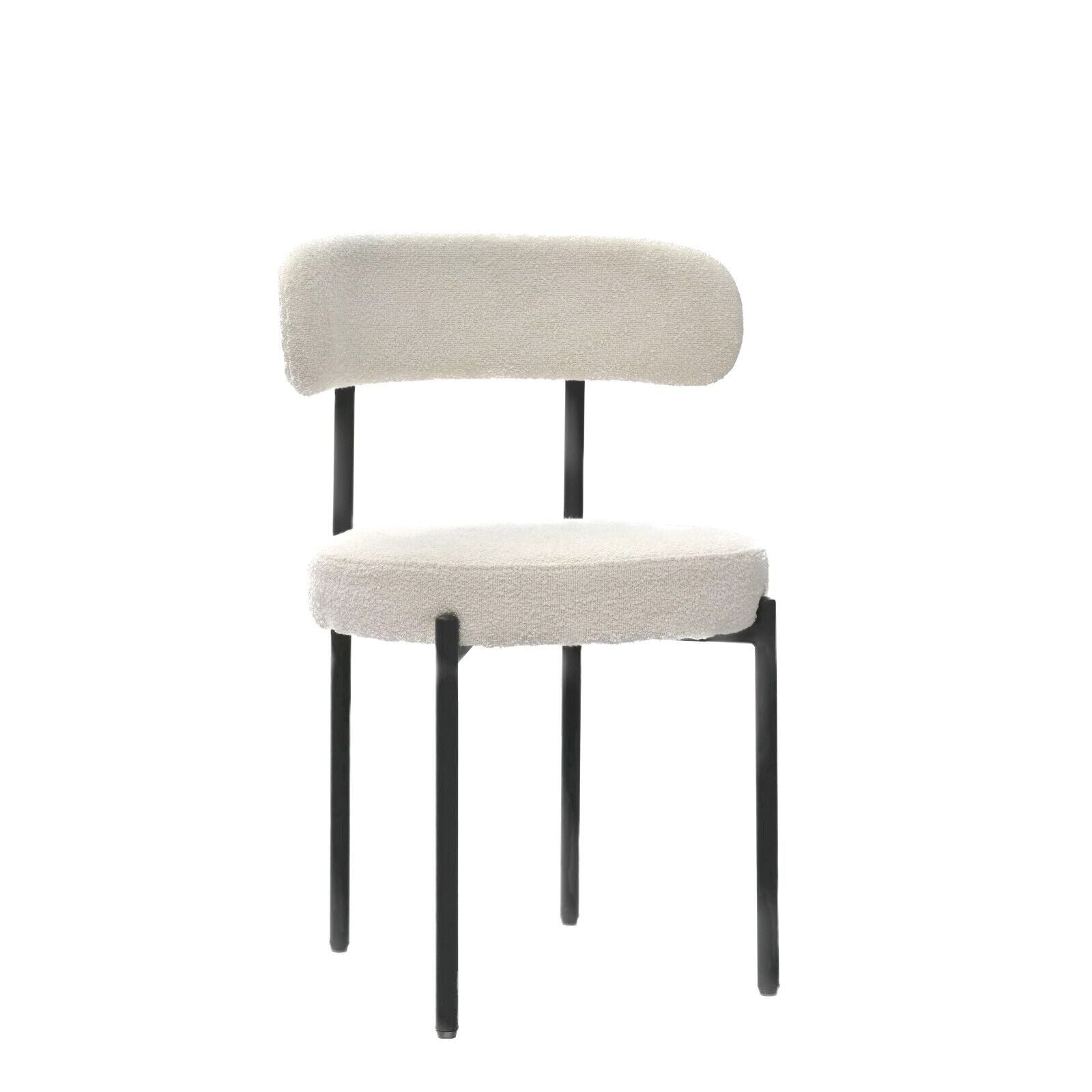 White Boucle Dining Chairs Set Of 2,Mid Century Modern Curved Backrest Chair,Round Upholstered Kitchen Chairs Metal White Dining Room Round Modern Banquet Chair Velvet