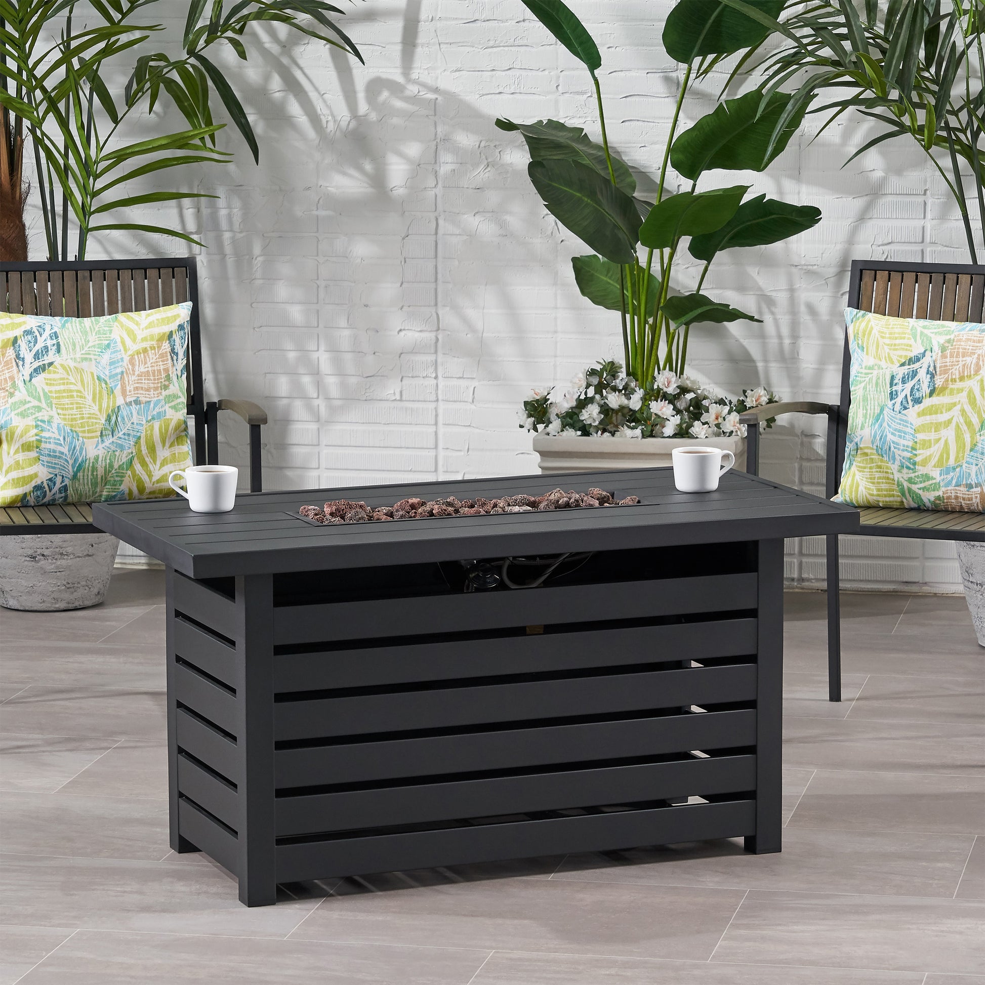 Rectangular Iron Fire Pit 30 000Btu Black Iron