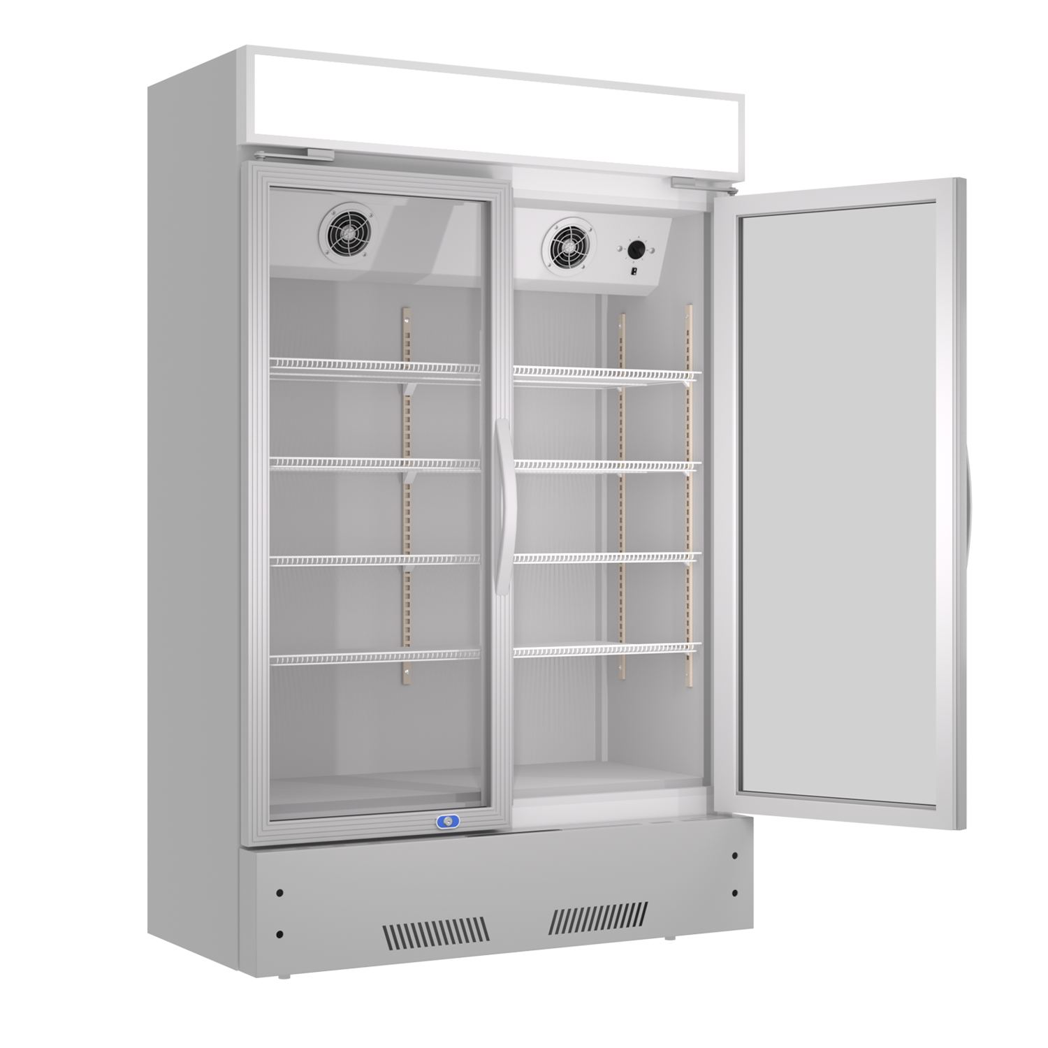 Commercial Refrigerator 2 Glass Door Reach In Cooler, Commercial Display Merchandiser Fridge, Capacity 17.1 Cuft, Etl Approved, Silver Silver Steel
