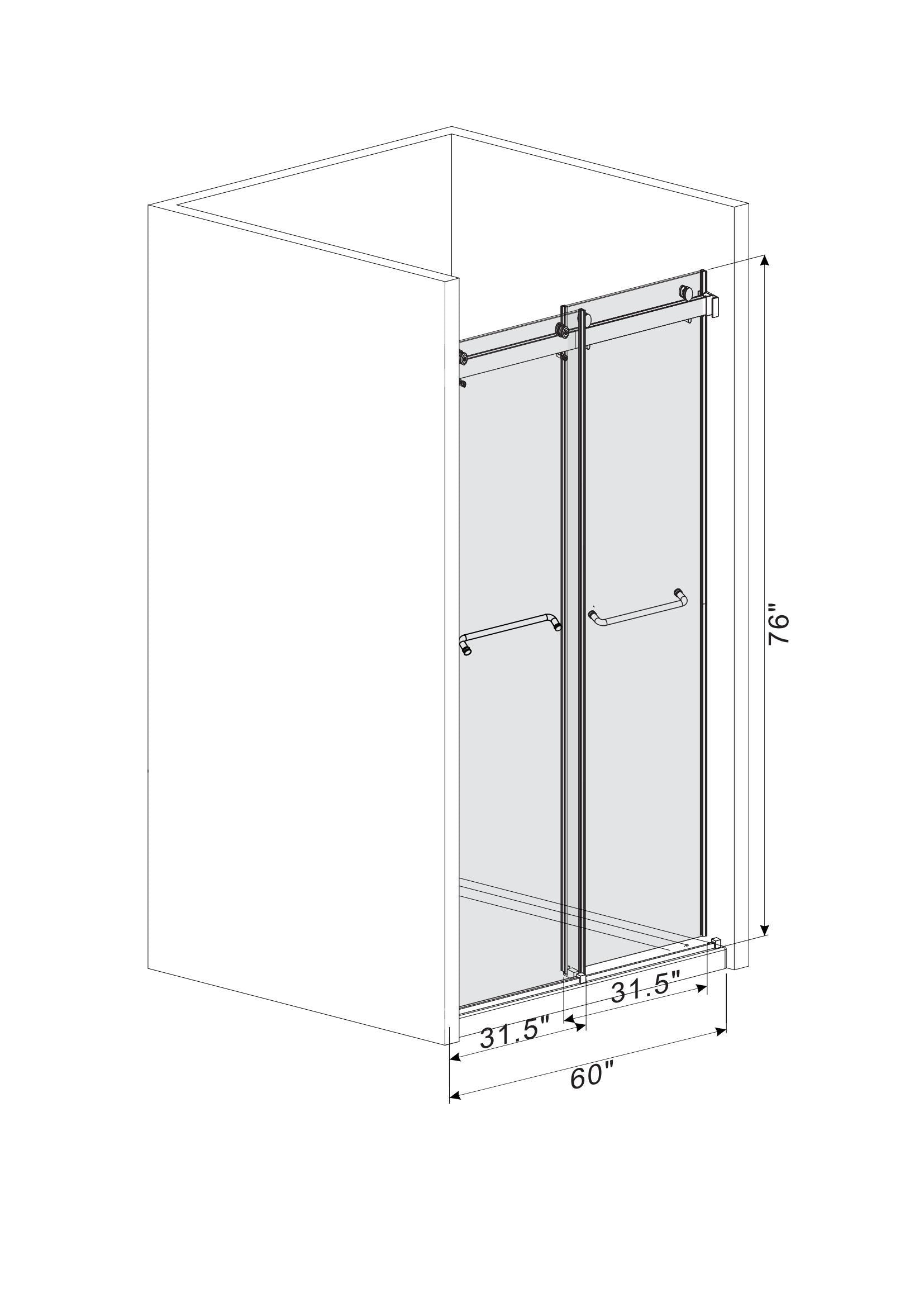 Frameless Sliding Glass Shower Doors 60" Width X 76"Height With 3 8" 10Mm Clear Tempered Glass, Brushed Gold Brushed Gold Bathroom American Design Stainless Steel Tempered Glass