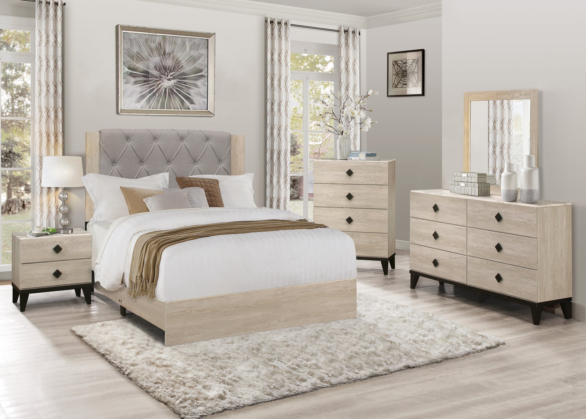 Modern Design Bedroom Furniture 1Pc Cream Finish And Black 4 Drawers Beautiful Chest With Faux Marble Top Black,Cream Modern Wood