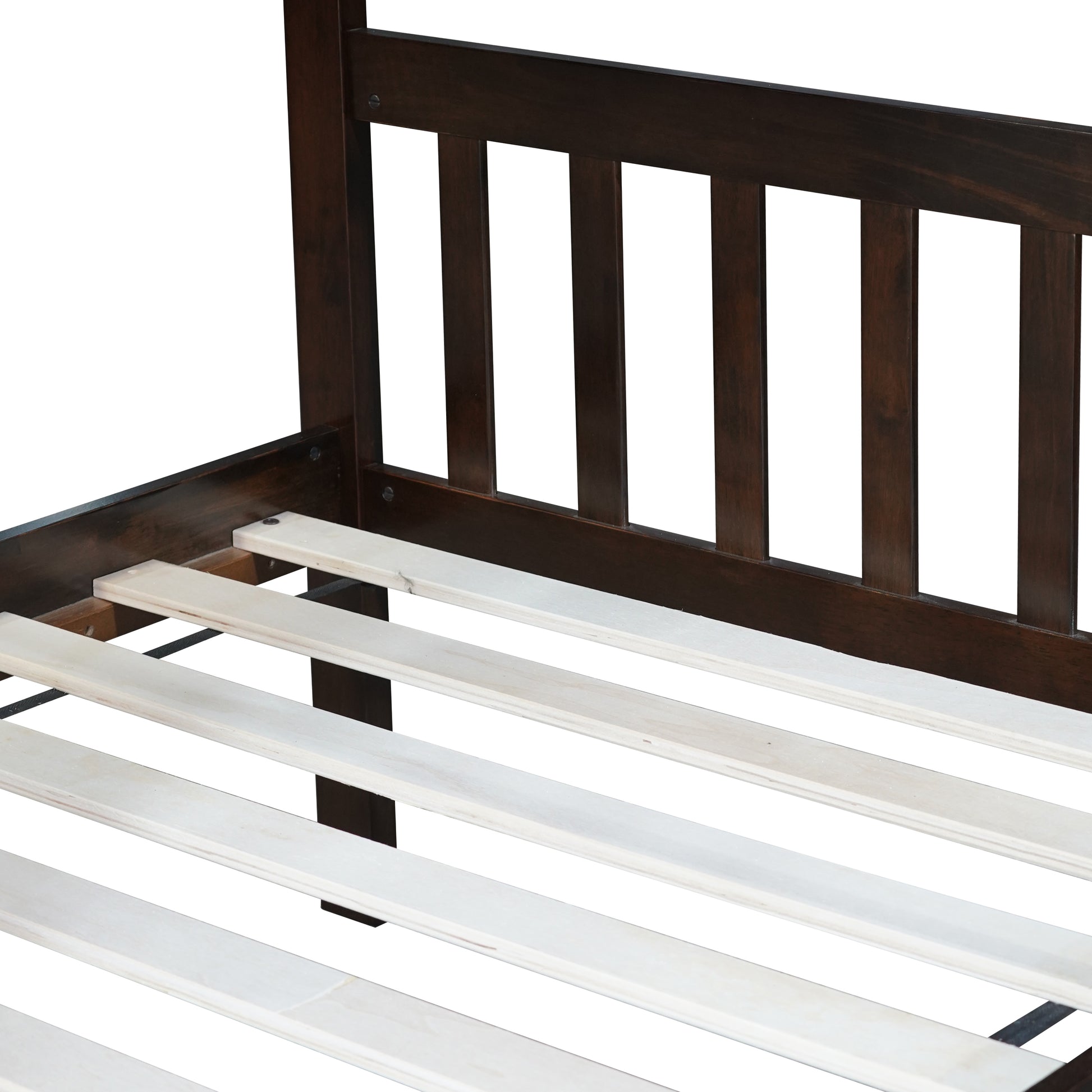 Twin Over Twin Rubber Wood Bunk Bed With Trundle, Convertible Into 2 Twin Size Beds, Twin Size Bunk Bed With Ladder And Safety Guardrails,Espresso Twin Espresso Rubber Wood