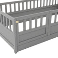 Twin Size Floor Bed, Integral Construction With Super High Security Barrier, Door, Children'S Floor Bed Frame, Montessori Wooden Children'S Floor Bed, Grey Box Spring Required Twin Grey Wood Brown