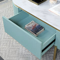 Glam Contemporary Light Teal 1Pc Sofa Table White Faux Marble Top Living Room Side Table Open Bottom Shelve Teal Primary Living Space Contemporary,Glam,Modern,Shabby Chic Metal