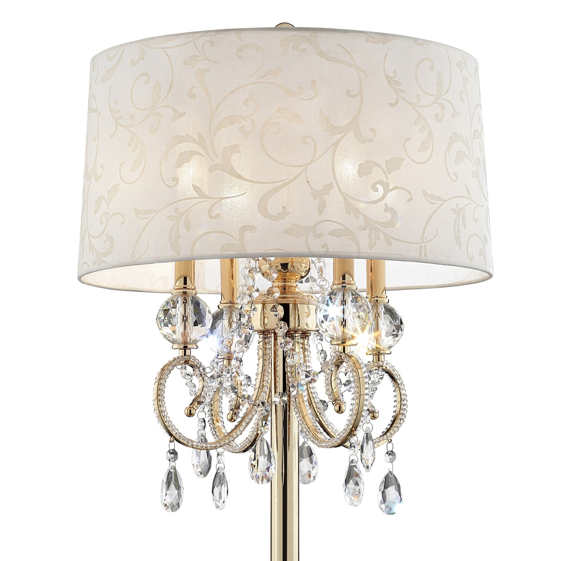 32.5" Tall Metal Table Lamp "Aurora" With Brass Gold Finish And Crystal Accents Multicolor Metal