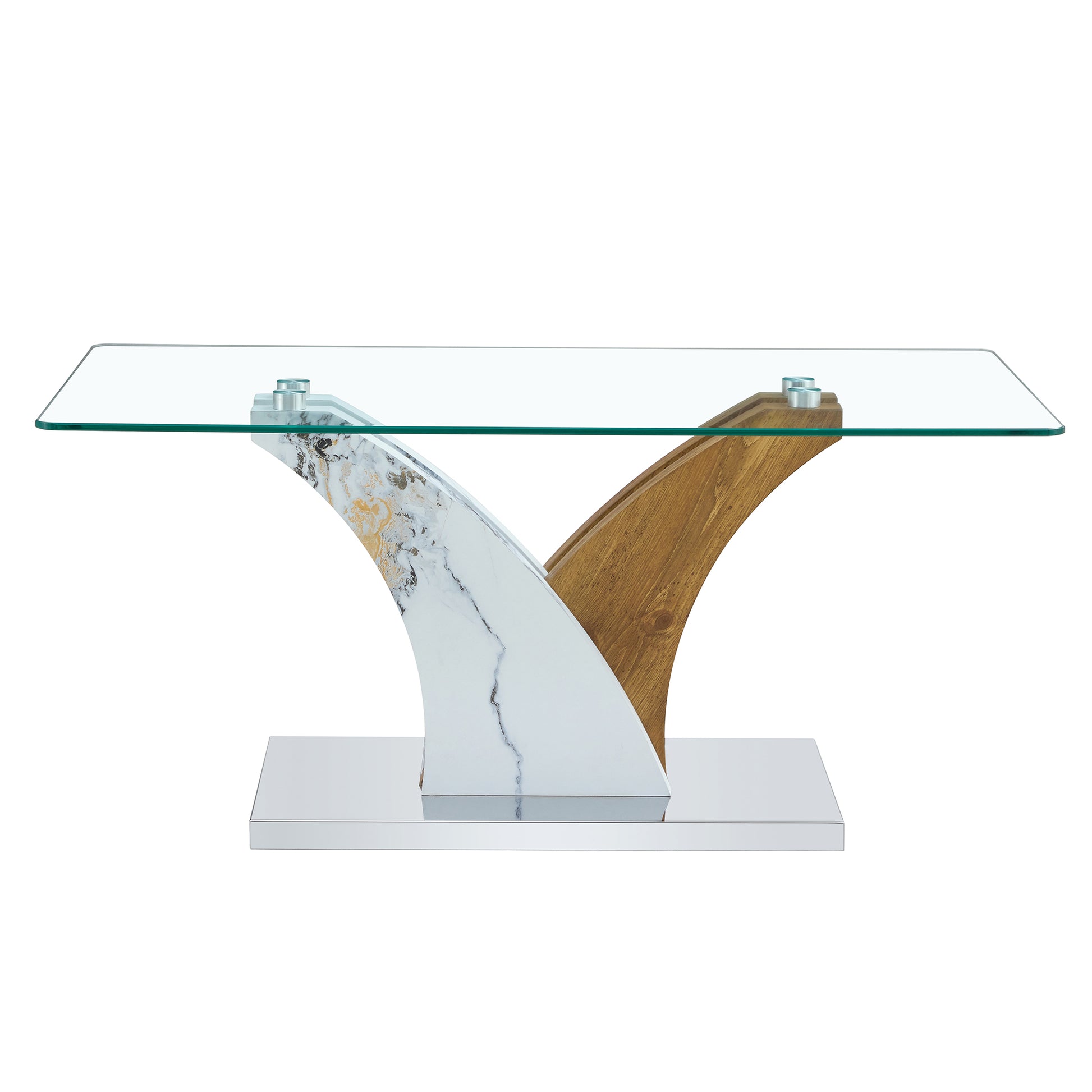 Rectangular Coffee Table.Tempered Glass Countertop, And Artistic Mdf Legs,Perfect For Hosting Dinners, Conferences, Home, And Office Decorations.White And Wood,Dining Table,Tea Table.Coffee Table.